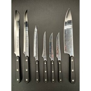 Ever Sharp Kitchen Knife Set 7‎ Pc Serrated Straight Stainless Chefs Boning Vtg